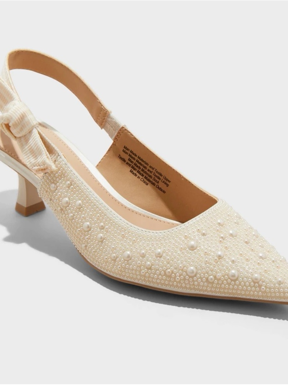 a new day Pearl-Embellished Cream Slingback Heels b135s
